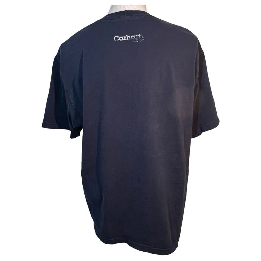 Vintage Mens Carhartt T Shirt 2XL Blue Tee Spell Out Faded Work Streetwear - Picture 4 of 7